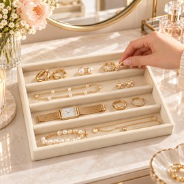 Velvet Jewelry Organizer Tray with Removable Dividers for Rings, Earrings, Necklaces & Bracelets