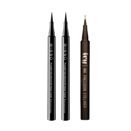 Pack Plumin Delineador Bissú Negro Resistente al Agua, Punta Fina de Precisión + Plumon Delineador IVY |Hecho en Alemania, Resistente al agua, Punta ultra fina - Disponible en Negro y Café (3-Negro/Cafe, 3Pack)
