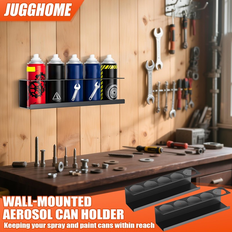JUGGHOME 2 Pack Spray Can Holder,Wall Mount Spray Bottle Holder,Heavy-Duty
