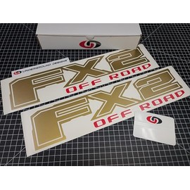 FX2 Decals (2-Pack) Off Road 4x4 Truck Bedside Fender Stickers Fits F150 F250 F350 (Metallic Gold & Red, S1 - FX2 Off Road)