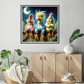 QQYRHN 5D Funny Chicken Diamond Painting Kit for Adults Beginners Moon Night Diamond Art Kits Complete DIY Cartoon Diamond Embroidery Set Perfect for Relaxation and Decoration 30 x 30 cm