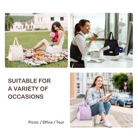 TELLUMO Corduroy Lunch Tote Bag for Women Cute Insulated Lunch Box with Large Capacity (7.5L) Reusable Lunchbag for Work, Picnic or Travel (Black)