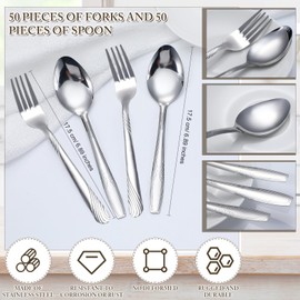 100 Pieces Forks and Spoons Silverware Set Stainless Steel Flatware Cutlery Set Dinner Forks and Spoons Mirror Polished Dishwasher Safe Utensil for Kitchen Restaurant or Home