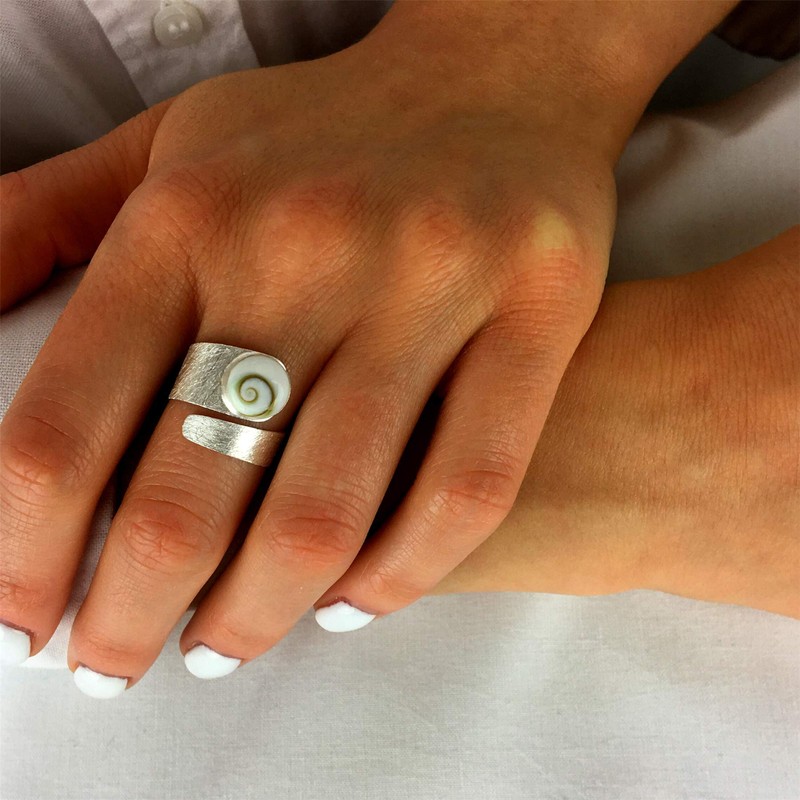 Sterling Silver White Shiva Shell Satin Adjustable Ring