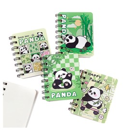 4 Pack Panda A7 Side-Flip Spiral Notebooks Set - Pocket Memo Pads with 80 Blank Pages, 10.5x8cm Cute Cartoon Design | 360° Coil Binding, Smooth Writing & Round Corner for School, Office, Journaling