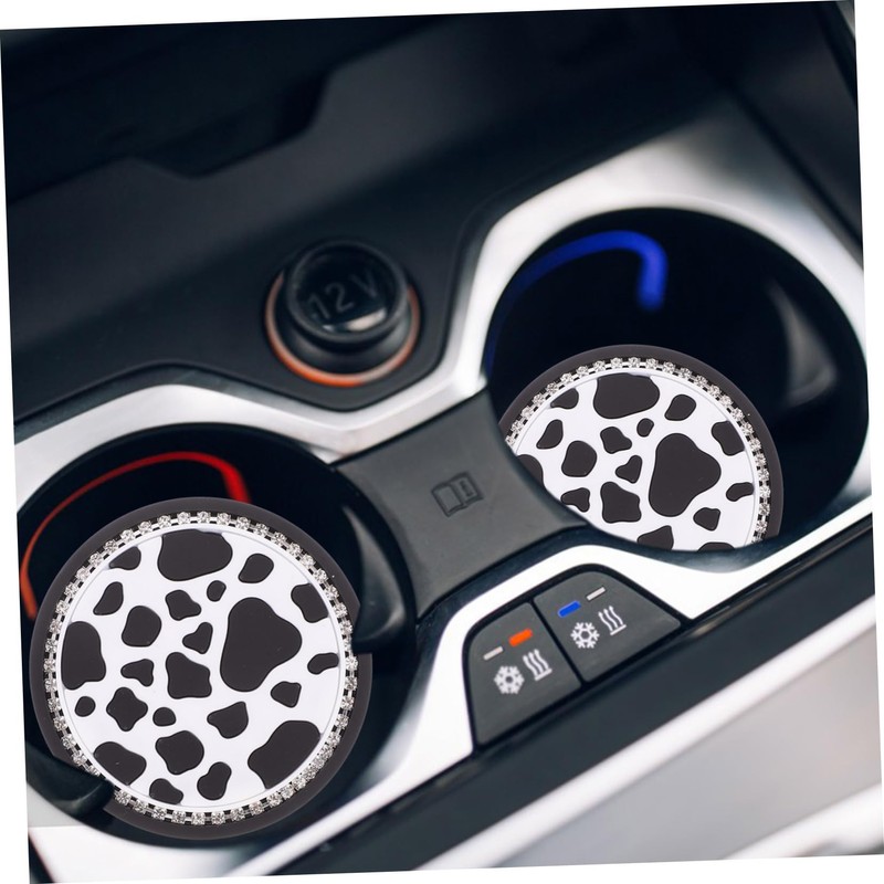 Ciieeo 2pcs Non Slip Car Cup Coasters Cow Print Mats