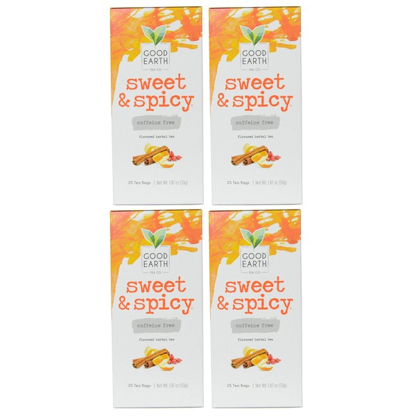 Good Earth Sweet & Spicy Flavored 25 Tea Bags 4 Pack Herbal Teas