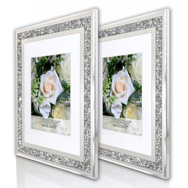 ALLARTONLY Crush Diamond Mirror Photo Frame In Bling Sparkle Crystal Silver Glass Finish, For Picture Size 5x7 inch, Pack of 2 Piece, table top Stand frame & Wall Frame