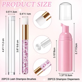 Zhehao 80 Piezas Set de Cepillos de Botellas de Champú de Pestañas 20 Dispensadores de Bomba de Espuma 20 Bolsas 20 Tubos 20 Cepillos, Kit de Limpieza de Extensiones de Pestañas (Rosa)