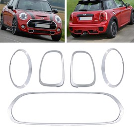 Osompar 5pcs Front Grille Frame Surround Trim Headlight Taillight Trim Ring Compatible with Mini Cooper F55 F56 F57 2014-2021 Chrome