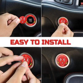 TOOLEPIC Push Start Button Cover for Dodge Challenger Charger Durango Chrysler Accessories 2015-2024, Engine Start Ignition Kit Emblem Badge-Unique Howling Demon Design-Ruby Red-Car Decor Sticker