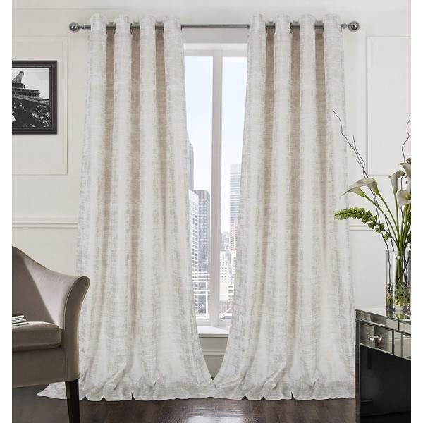 always4u White Soft Velvet Curtains 108 Inch Long Luxury Bedroom Curtains Gold Foil Print Window Curtains for Living Room Set of 2