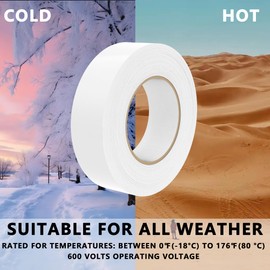 SWRT 0.7 in x 66 FT White Electrical Tape Waterproof, 3 Pack High Temp Electric Tape Under 600V for All Weather - UV Protection - Flame Retardant