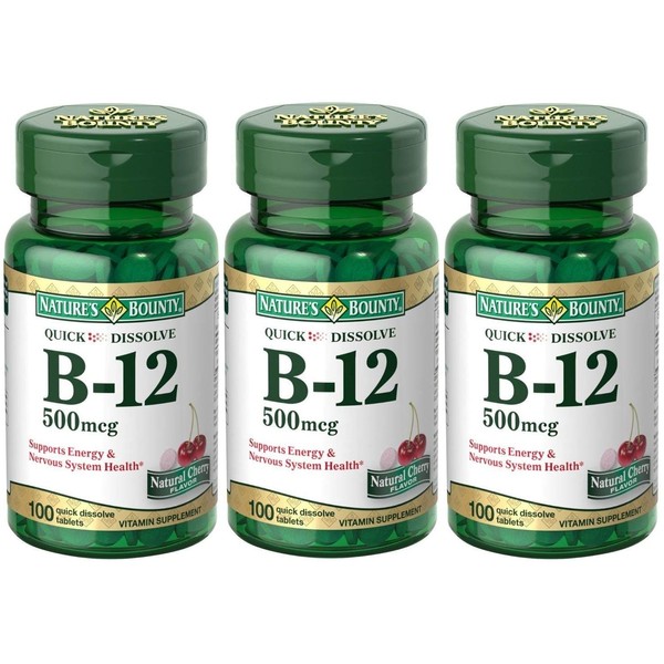 Nature's Bounty B-12 Quick Dissolve Tablets 500 Mcg, 100 Count (Pack of 3)