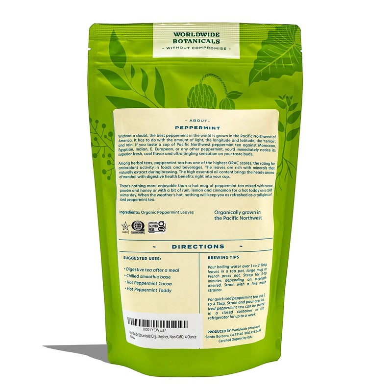 Worldwide Botanicals Organic Peppermint Loose Leaf Tea, 4 oz -
