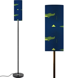AT5ZR4PD Modern Cute Crocodiles Print Alligator Characters Seamless Childish Floor lamp Minimalist Standing Lamps Metal Pole Lamp Tall Lamps with Linen Shade Foot Switch for Living Room Bedroom