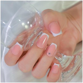 GALSPRO Short Press on Nails - Set of 24 Fake Nails with Designs in 12 Different Sizes for Perfect Fit, Cute False Nails Kit for Women with 0.07oz Nail Glue (FEMININE GLOW SQUARE SHAPE, Short)