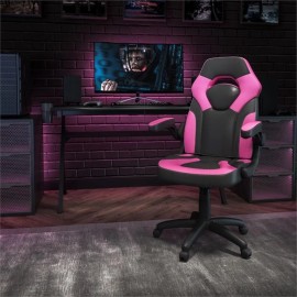 Flash Furniture X10 Adjustable Swivel Leathersoft Gaming Chair in Pink/Black