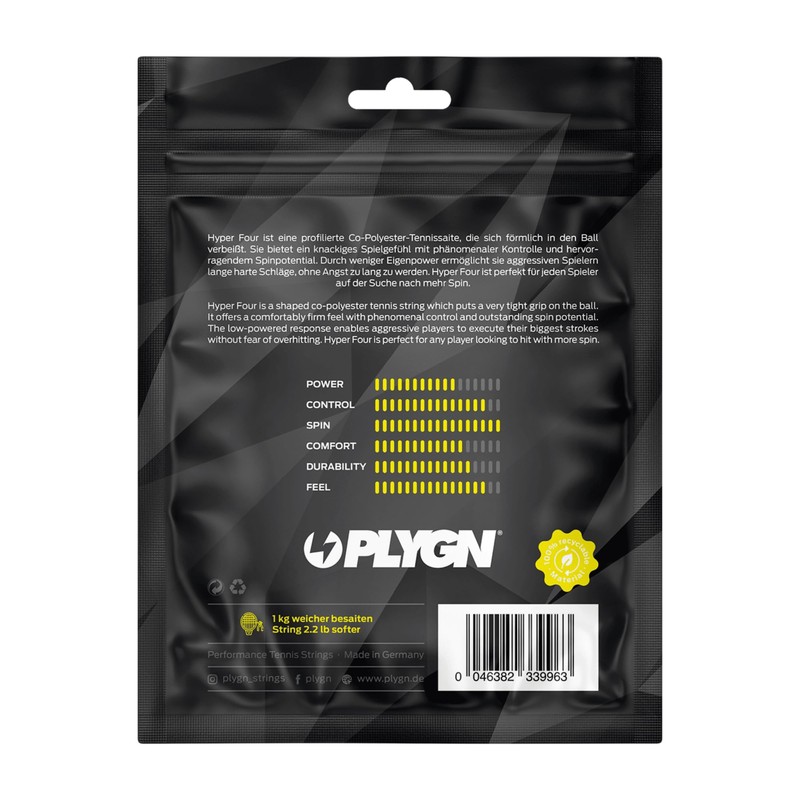 PLYGN Hyper Four/Spin & Control Tennis String / 1.22mm /