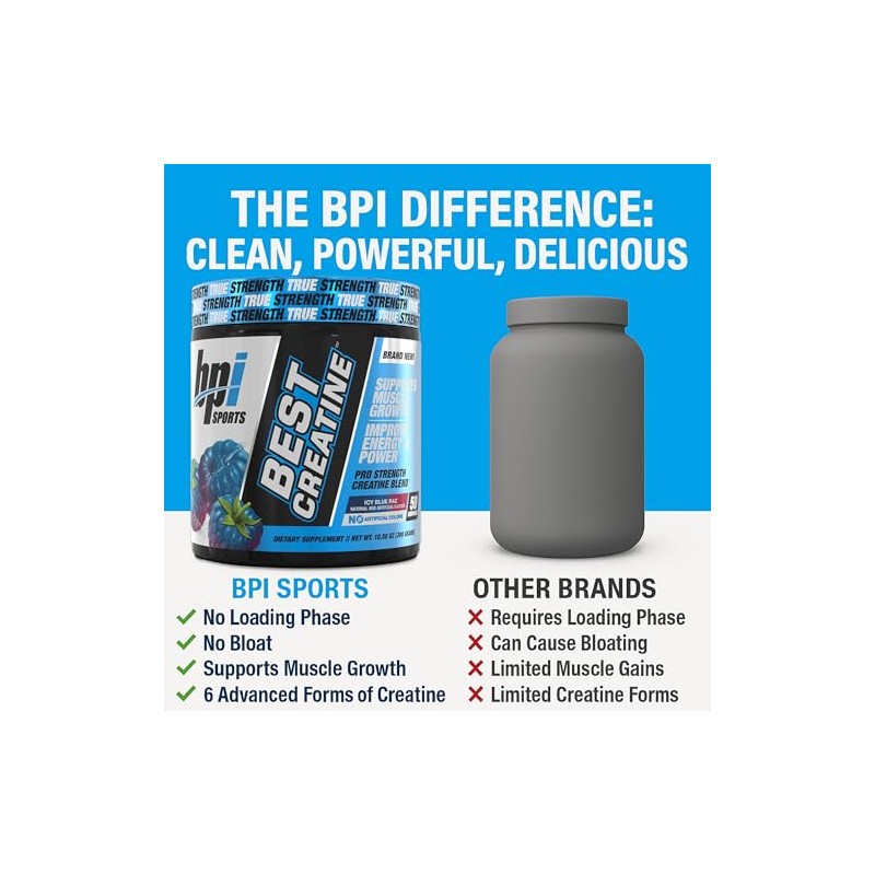 BPI Sports Best Creatine Powder, Icy Blue Raz, 10.58 Ounce