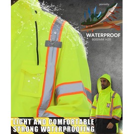 Hi Vis Safety Rain Jacket for Men Women Waterproof Breathable Rain Gears with Mesh Lining Black Bottom Lightweight Work Jacket (4XL/5XL)