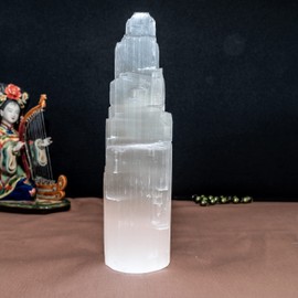 GSG GSG Selenite Crystal Tower 20cm - Natural Polished Selenite Crystal Mountain Pillar Tower in 4 Sizes for Healing, Meditation, Gift & for Home Decor/Room Decor/Living Room Accessories