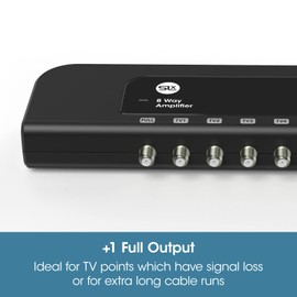 SLx TV Signal Booster Aerial Amplifier, 8 Way Signal Distribution Amplifier with F-Type Connections, 4G & 5G Filtering, Indoor TV Aerial, HD TV/FM/DAB, Improved Energy Efficiency