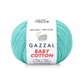 1 Pack (Skein) Gazzal Baby Cotton, 60% Cotton 40% Acrylic, Each Ball 1.76 Oz (50g) / 180 Yards (165m), DK- Worsted, Knitting Yarn, Amigurumi Yarn, Baby Yarn, 3452