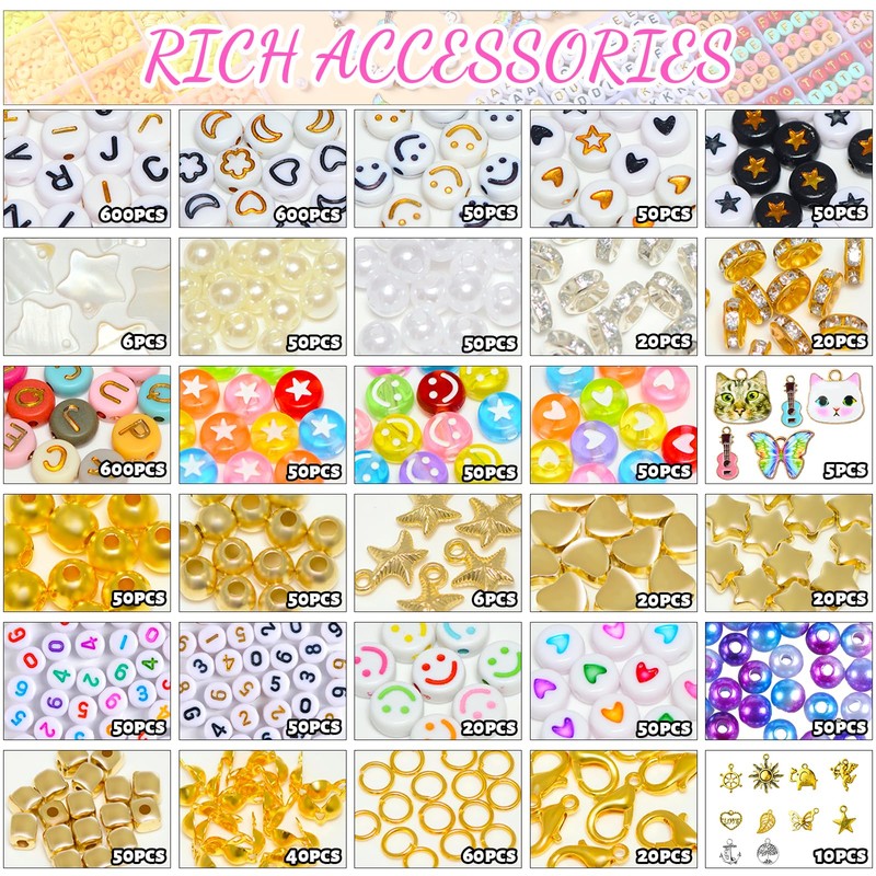 wuzoe Friendship Bracelet Kit, 16888pcs, 96 Colors Polymer Clay Beads