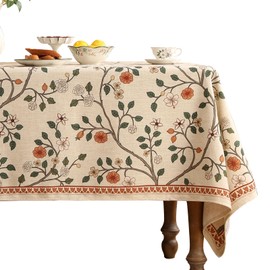 ISAENNE French Tablecloth for Rectangular Tables,Linen Table Cloth with Colorful Floral Pattern,Heavy Durable Table Cover for Dining Thanksgiving Kitchen Decor Party Banquet Christmas,55"*79"