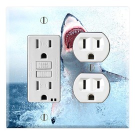 Graphics Wallplates - Great White Shark Attack - Rocker/GFCI Outlet Combo Wall Plate Cover