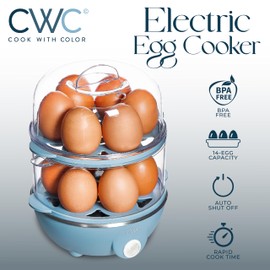 COOK WITH COLOR 350W Electric Double Layer Egg Cooker - 12 Capacity Egg Boiler for Hard Boiled, Soft Boiled, and Poached Eggs, Blue Grey