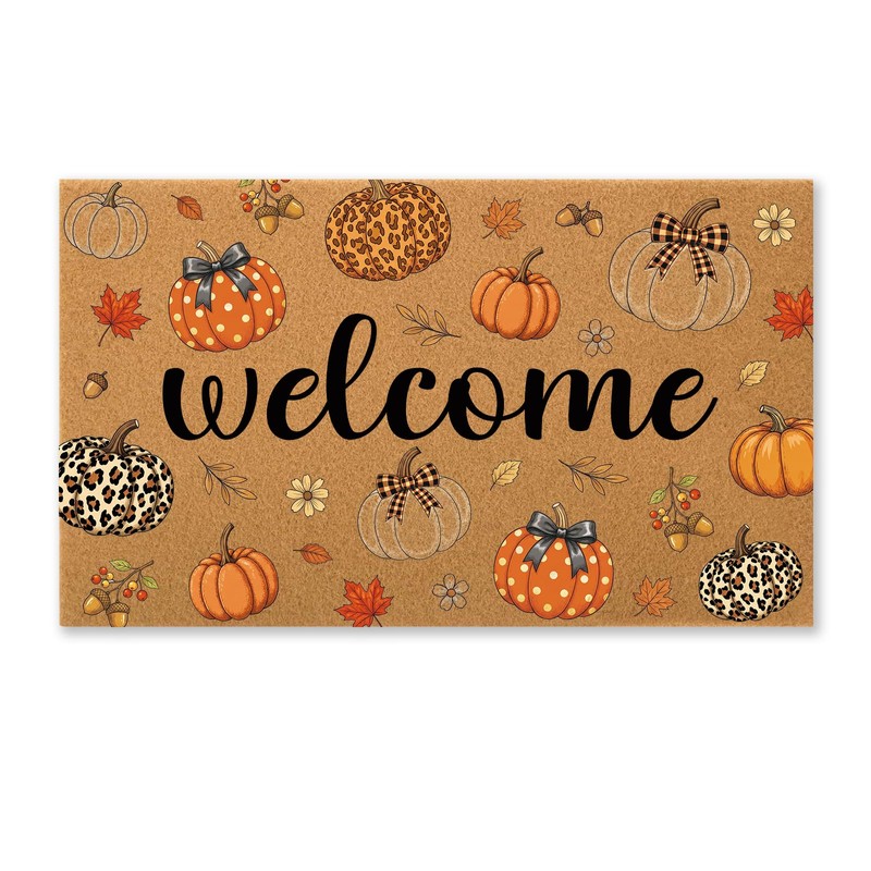 Pumpkin Door Mat Outside - Fall Pumpkin Welcome Mat for
