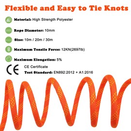 10mm Ropes, Multipurpose Lanyards, Heavy Duty Rope for Outdoor and Indoor Use, Camping, Hiking, Boating, Fishing, Crafts and Household Projects (Orange, 20m)