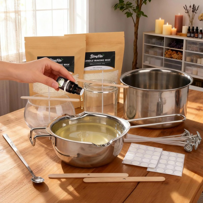 Double Boiler Melting Pot Set for Candle Making, 3-Piece Stainless