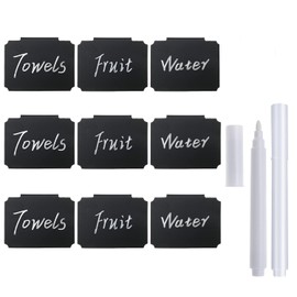 10 Plastic Basket Bin Label Clip on Removable Kitchen Pantry Label Clip with White Chalk Markers for Storage Bin Box Hanging Bin Clip Label (10)