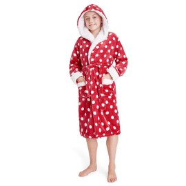 CityComfort Children's Dressing Gown Fleece Dressing Gown with Dots, red