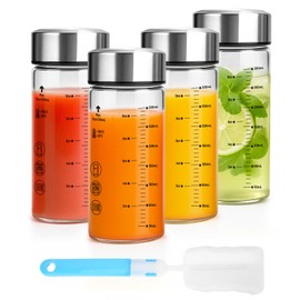 Luxfuel 12oz Glass Water Bottles with Lids, 4 Pack Reusable Wide Mouth Juice Bottles with Stainless Steel Caps, Leakproof Borosilicate Glass for Juicing, Smoothies & Storage, BPA-Free,Dishwasher Safe