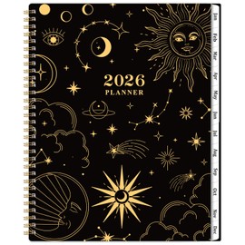 2026 Planner - 9" x 11", 2026 Calendar Planner Weekly and Monthly, from JAN. 2026 to DEC. 2026, Calendar/Planner 2026 with Tabs, Twin-Wire Binding, Inner Pocket, Premium Paper, Moon & Star Pattern