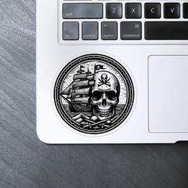 'Pirate Skull and Ship' Clear Sticker Decal – Waterproof Film for Windows, Cars, Walls & Crafts, Medium (100mm) (DC00127069)