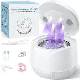 Ultrasonic Cleaning Device 45000Hz UV Ultrasonic Cleaner 200 ml Dental Pod - Ultrasonic Cleaner for Dentures, Retainers, Aligner Tooth Rail, Prostheses, Jewellery with Digital Timer