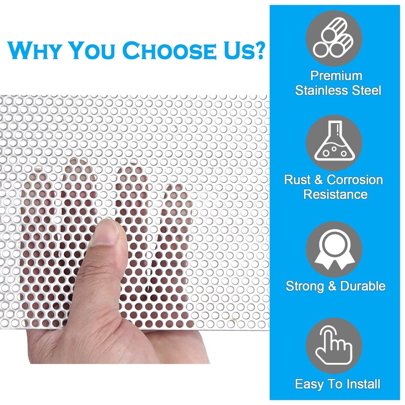 Perforated Metal Sheet - Perforated Stainless Steel Sheet, 11.8" x