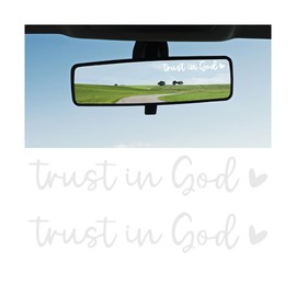 Osilly 2PCS Trust in God Car Rearview Mirror Decal, Auto Rear View Mirror Vinyl Decal, Decorative Vehicle Window Self Affirmations Stickers Accessories, Universal for RV, SUV, Truck (White)