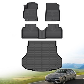 Hutisya-Floor Mats & Cargo Liner Set Fit for Hyundai Elantra 2021-2025 & Elantra N (Not for Hybrird) All Weather Protection Anti-Slip & Durable TPE Full Set Liners Automotive Accessories-Black