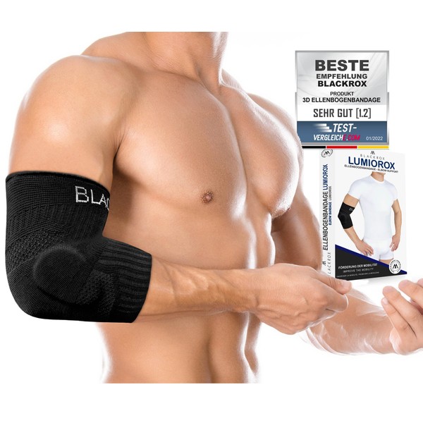 BLACKROX Lumiorox Elbow Support Tennis Elbow Support Women & Men Bodybuilding Sports Fitness Silicone Pad Left Right Double-Sided Wearable Compression Strength Sports Elbow Bandage (L, Black)