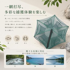 DYNAVERT 魚取り網 6穴 カゴ エビ カニ網 折り畳み可能 コンパクト収納 ジッパー付き 魚網 捕獲用 アウトドア フィッシング