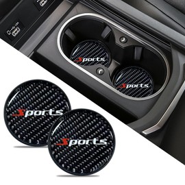 2PCS Car Cup Holder Coaster, Carbon Fiber Non-Slip Embedded Coasters, Universal 2.75 Inch Cup Holder Insert Coaster Pad, Sports Racing Durable Drink Mat, Car Interior Accessories for Women Men (Black)