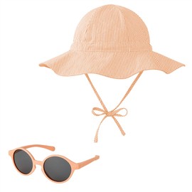 Century Star Baby Girl Sun Hat with Sunglasses Toddler Boy Beach Hats UPF 50+ Baby Bucket Hat Wide Brim Infant Sun Hat Orange 1-2T