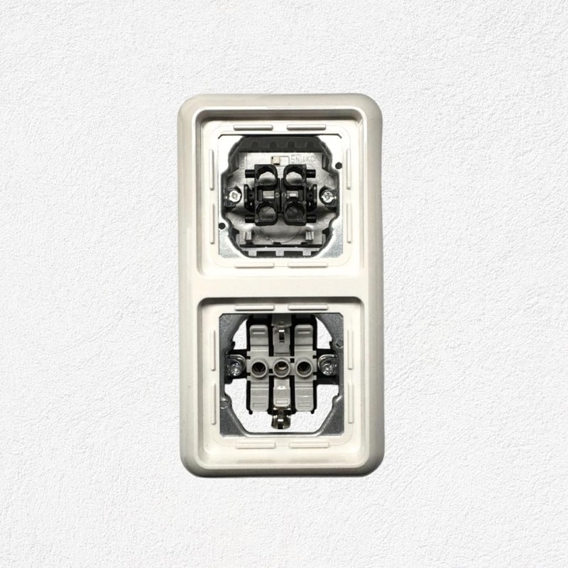 N&L Finesse Series Switch + Socket in 2-Way Frame, Flush-Mounted,