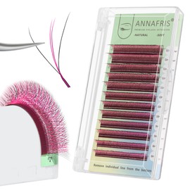 ANNAFRIS 3D W Shape Pink Dual Core Premade Fan Eyelash Extensions Volume 2 Tips False Lashes Faux Mink Matte Black Cluster Lash Extensions(0.07 C,8-12mm Pink)